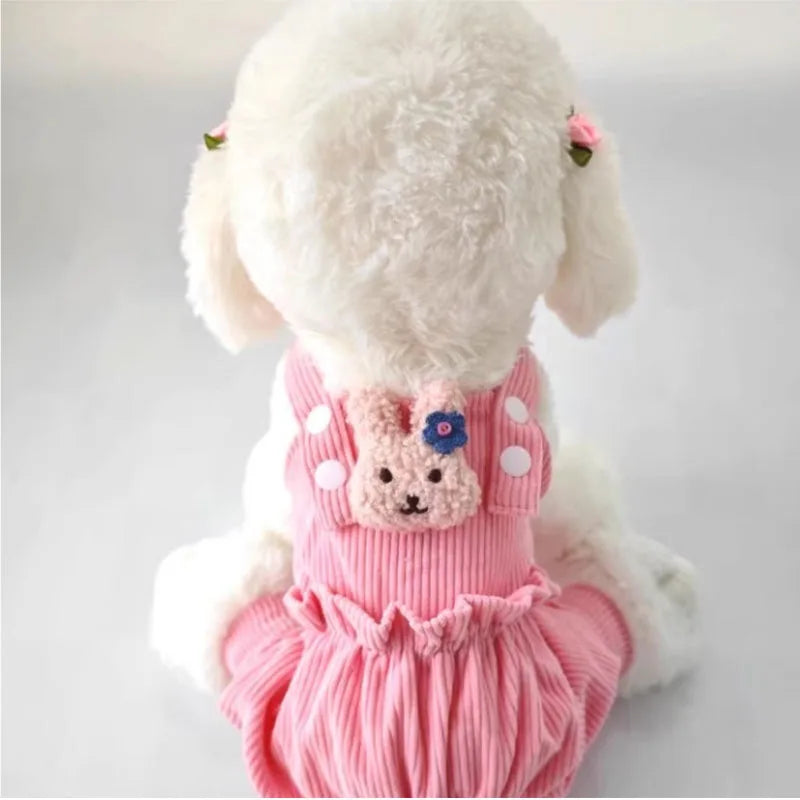 Cute Dog Jumpsuit – Pink & Yellow Strap Overalls Pajamas for Small to Medium Dogs, Cozy Pet Clothing up to XXL.
