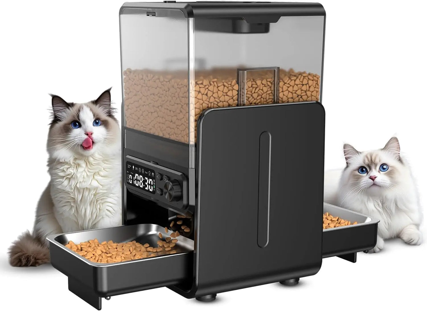 Automatic Cat Feeder for 2 Cats – Timed Dry Food Dispenser with Adjustable Double Bowls and Dual Power Supply.