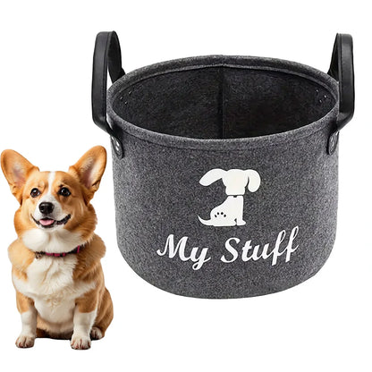 Felt Pet Toy Storage Basket for Toys, Blankets, Leashes, and Food.