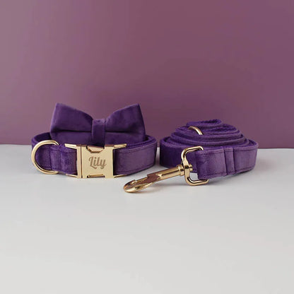 Velvet Dog Collar & Leash Set – Free Custom Engraving for Medium & Large Dogs, Stylish Pet Necklace Collar Accessory.