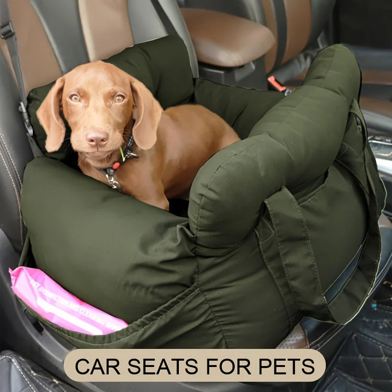 Dog Car Seat with Safety Belt – Non-Slip Washable Pet Car Bed & Travel Carrier for Small Dogs, Secure Straps for Safe Car Rides.