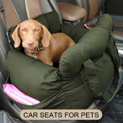 Dog Car Seat with Safety Belt – Non-Slip Washable Pet Car Bed & Travel Carrier for Small Dogs, Secure Straps for Safe Car Rides.