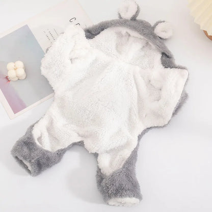 Cute Thickened Fleece Dog Jumpsuit – Warm Autumn & Winter Four-Leg Bear Costume for Small Dogs.