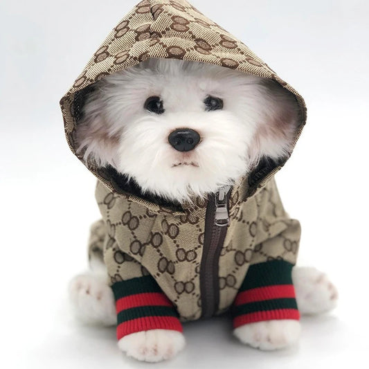 Autumn & Winter Patterned Pet Jacket – Fashionable Designer Windbreaker Coat for Dogs, Puppies & Kittens.