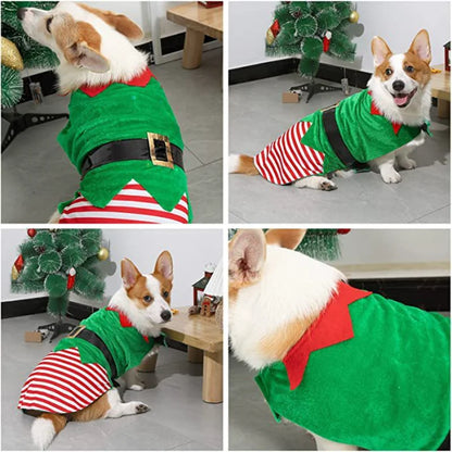 Christmas Elf Costume for Dogs Festive Holiday Party Outfit, Striped Winter Coat for Small and Medium Pets.