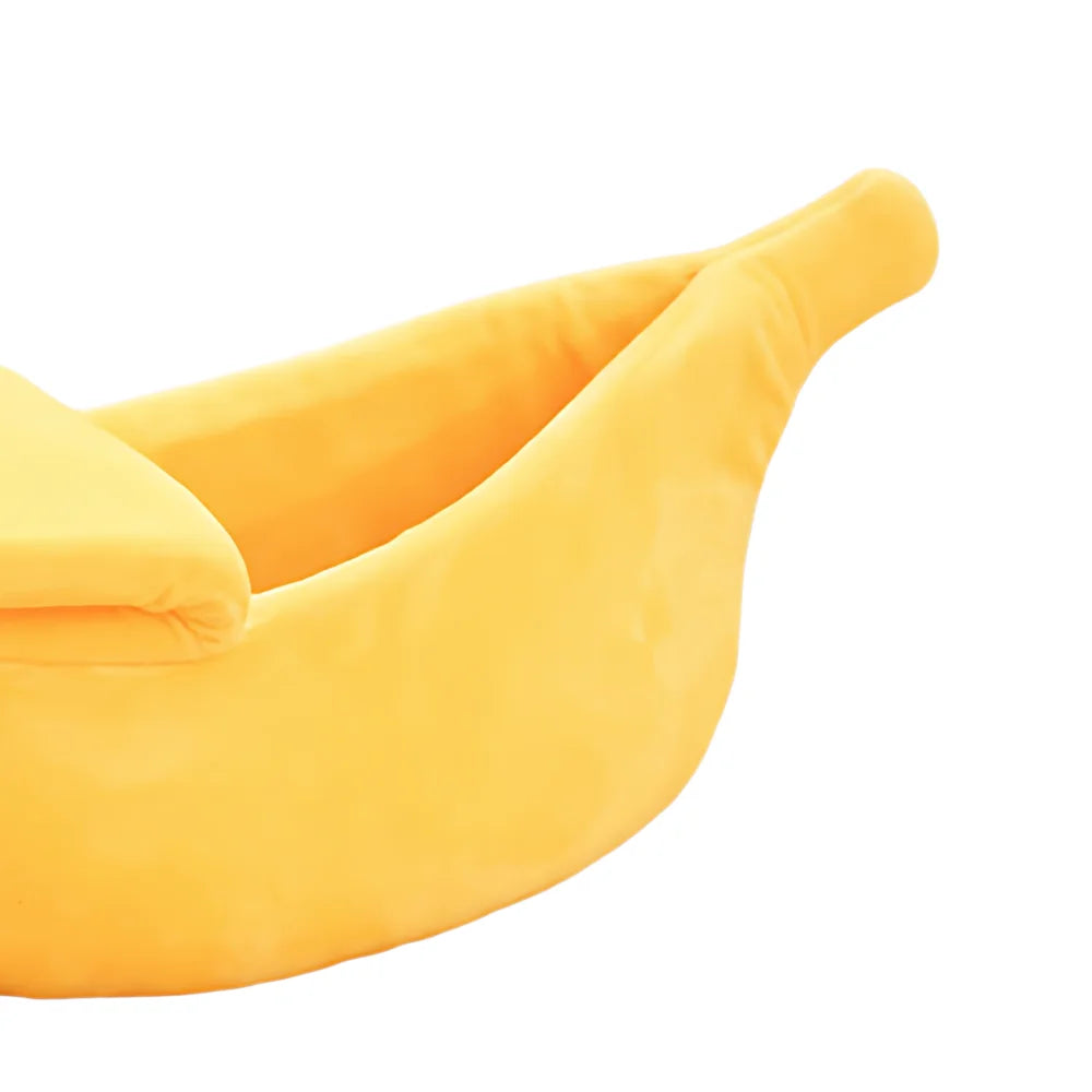 Banana-Shaped Covered Pet Bed for Cats and Small Dogs, Cozy 4-Season Sleeping Nest.