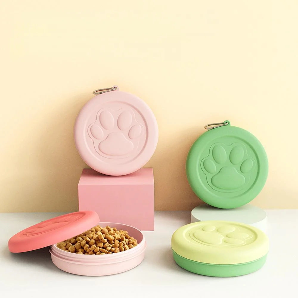 Portable Outdoor Pet Bowl – 2-in-1 Travel Food & Water Dish with Treat Compartment for Hiking, Camping & On-the-Go Feeding.
