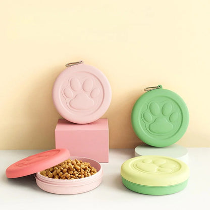 Portable Outdoor Pet Bowl – 2-in-1 Travel Food & Water Dish with Treat Compartment for Hiking, Camping & On-the-Go Feeding.
