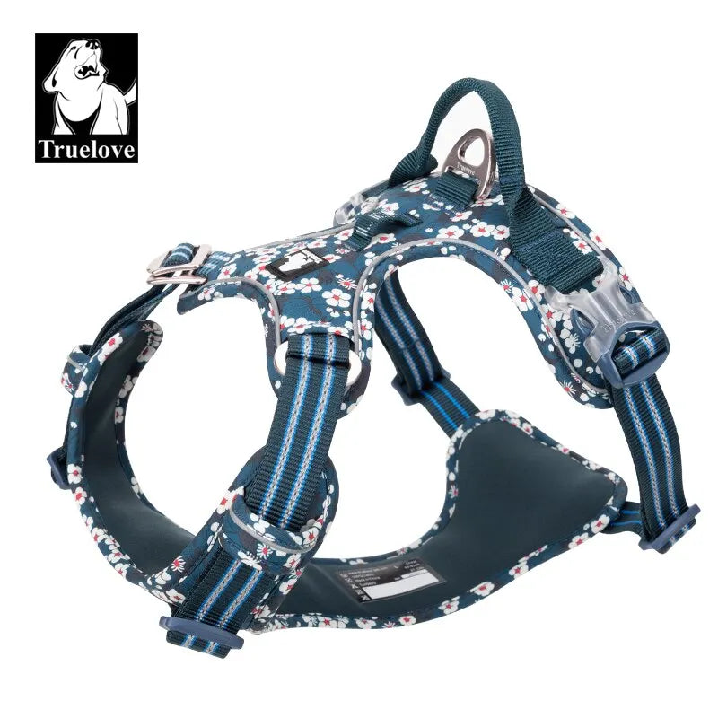 Truelovepet Adjustable Dog Harness – Floral Pattern Vest with Cotton Padding & Aluminum Alloy Hardware for Small, Medium & Large Dogs.