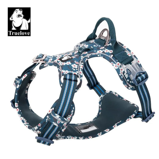 Truelovepet Adjustable Dog Harness – Floral Pattern Vest with Cotton Padding & Aluminum Alloy Hardware for Small, Medium & Large Dogs.