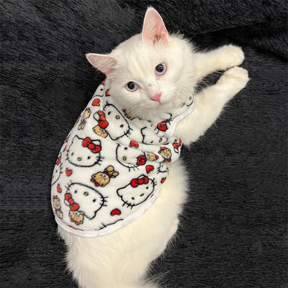 Winter Warm Hello Kitty Pet Sweater – Kawaii Pullover Costume for Cats & Small Pets, Cozy Cold Weather Clothing.