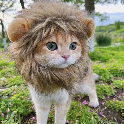 Lion Mane Pet Costume – Cute Cat Wig Hat with Ears, Funny Cosplay Outfit for Pets, Fancy Party Accessory Set.