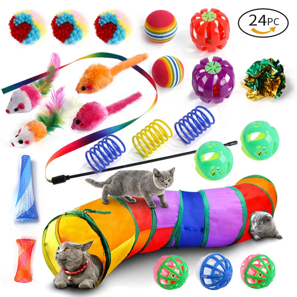 DualPet 20-Piece Cat Toy Set – Variety Pack with Teaser Wand, Sisal Mice, Bell Balls & Interactive Kitten Toys for Indoor Cats.