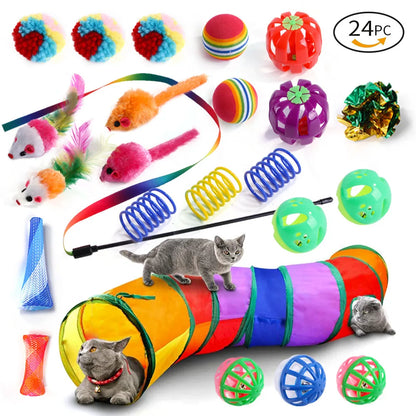 DualPet 20-Piece Cat Toy Set – Variety Pack with Teaser Wand, Sisal Mice, Bell Balls & Interactive Kitten Toys for Indoor Cats.