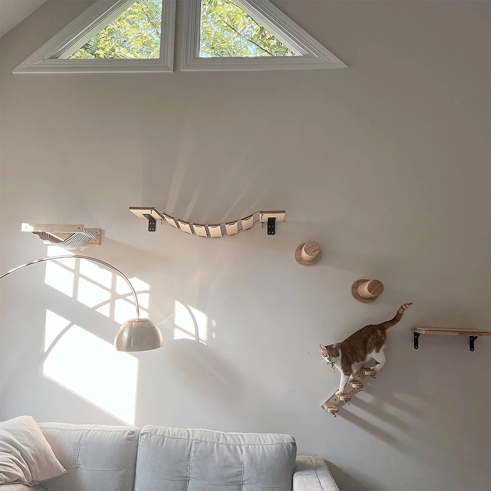 Wall-Mounted Cat Climbing Shelf – 4-Step Stairway with Sisal Scratching Post, Jumping Platforms & Cat Tree Furniture for Indoor Cats.