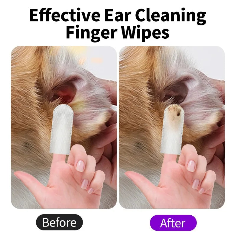 Pet Ear Cleaning Wipes – Ear Care Finger Wipes for Cats & Dogs, Ear Mite Removal & Gentle Pet Ear Cleaning.