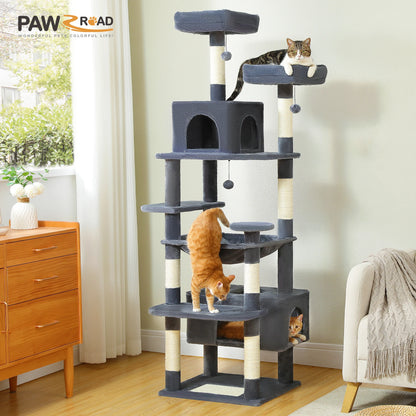 Large Indoor Cat Tree & Tower – Sisal Scratching Posts with Hammock, Padded Perches, Condos & Toys for Cats & Kittens.