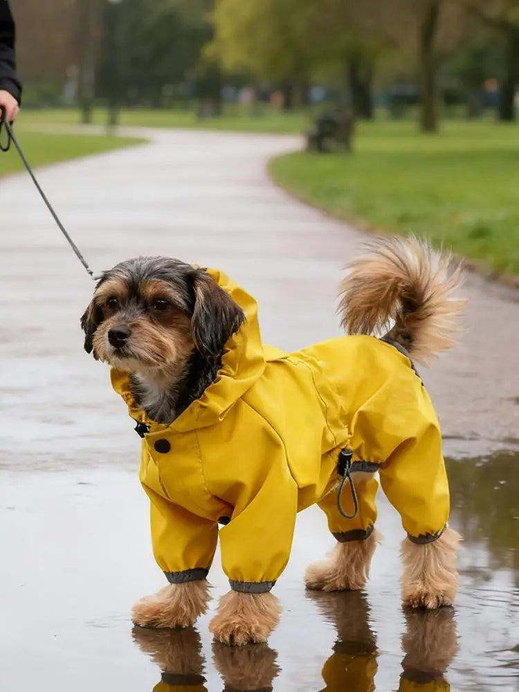 High-Visibility Waterproof Dog Raincoat – Adjustable Lightweight Yellow Jacket for Rain & Snow Protection, Ideal for Outdoor Walks.