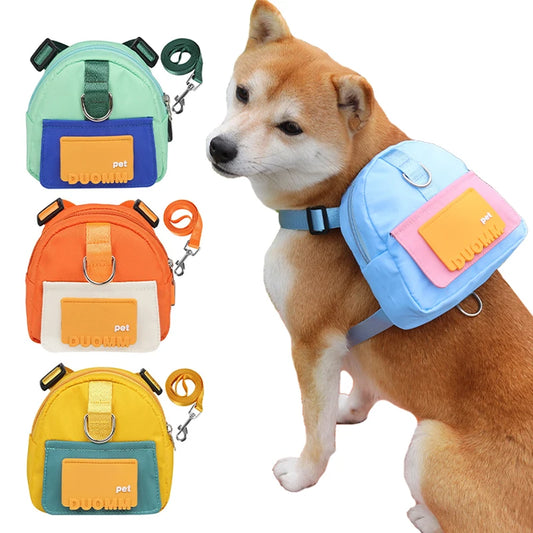 Waterproof Pet Backpack for Dogs – Outdoor Travel Puppy Bag with Harness & Collar, Ideal for Snacks and Walking Accessories.
