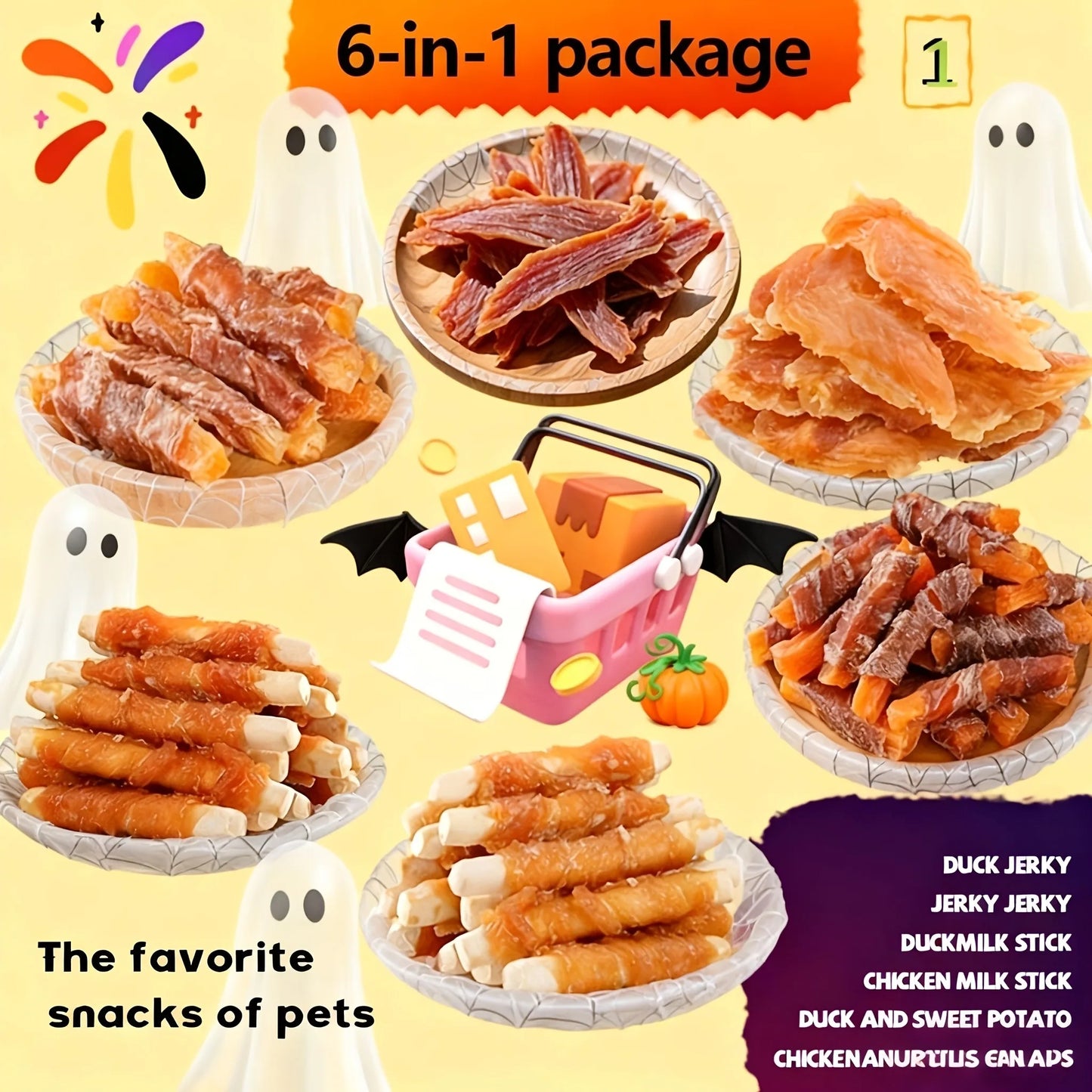 Mixed Flavor Dog Treat Variety Pack (1–1.2 lb), Cheese Duck Jerky, Chicken Milk Jerky & Duck Jerky, High-Protein, Low-Fat, Long-Lasting Chews for Training Rewards.