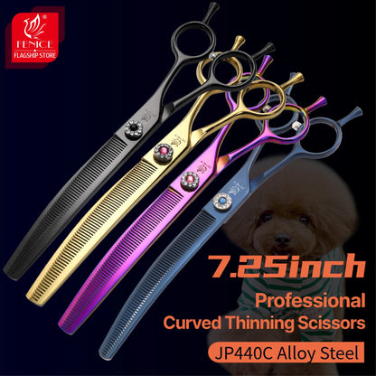 Fenice JP440C Professional Pet Grooming Scissors – 7-Inch Curved Thinning & Chunker Shears for Precision Dog Grooming.
