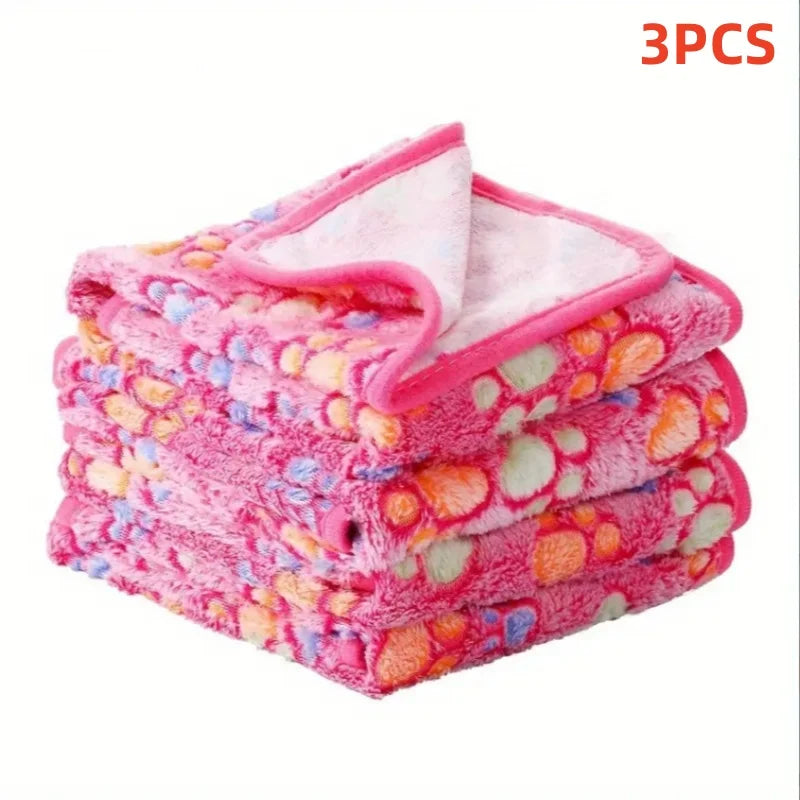 3-Pack Soft Flannel Fleece Pet Blankets – Warm Paw Print Sleeping Mats for Cats & Dogs