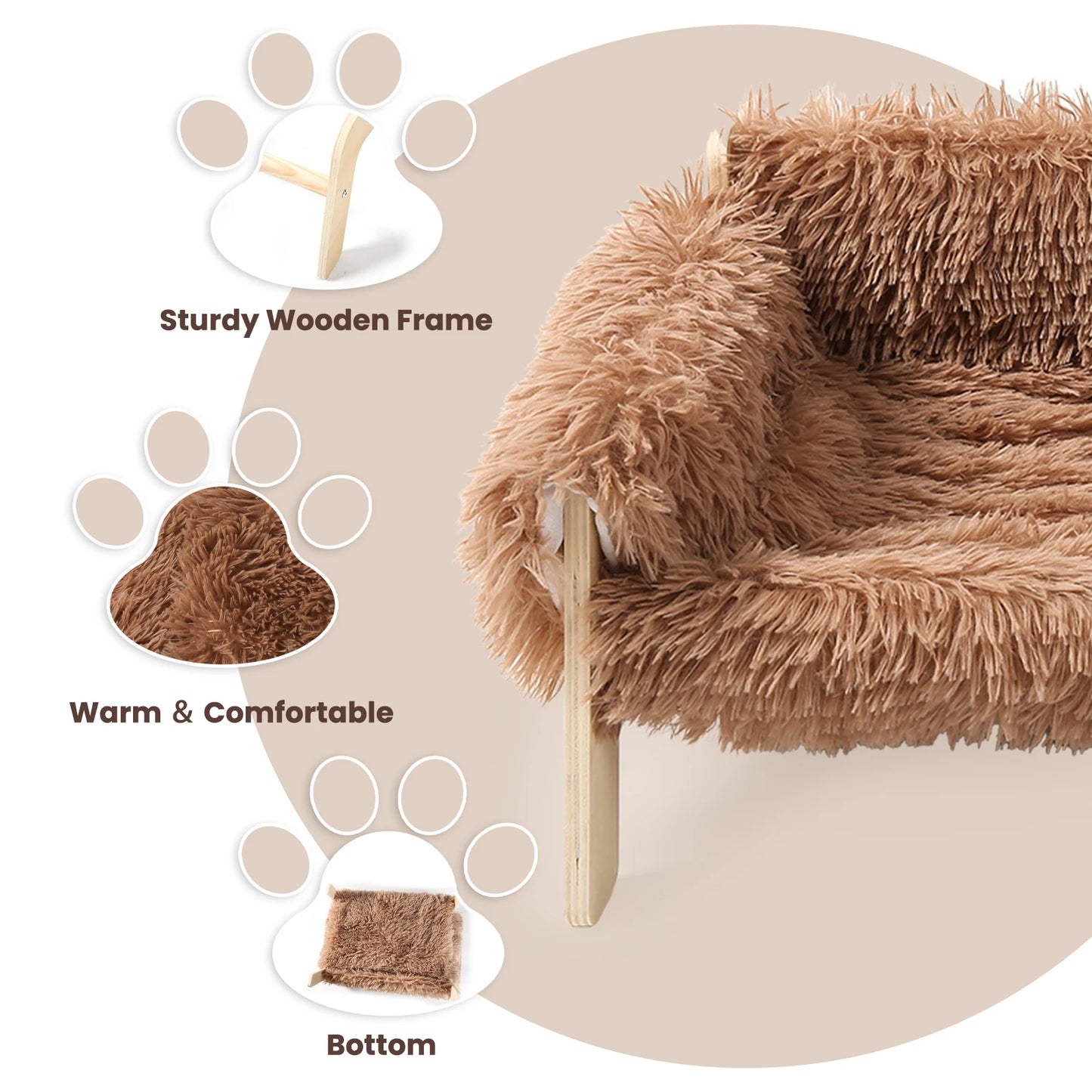 Large Plush Cat Sofa Bed – Soft Raised Cat Couch with Sturdy Wooden Legs for Indoor Cats & Kittens.