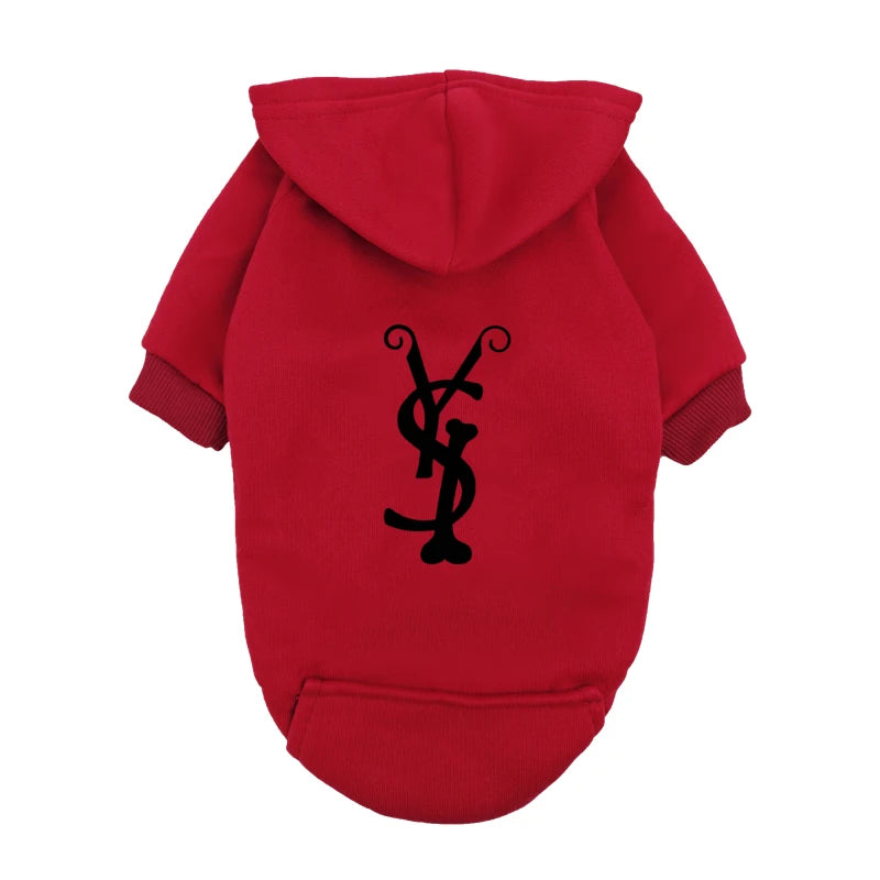 Trendy Puppy Hoodie – Blue Fleece Dog Sweatshirt with Fashion Logo, Warm Winter Outfit for Small & Medium Dogs.