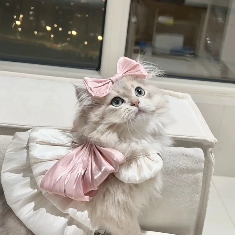 Adorable Pet Halter Dress – Pink Glimmer Spring & Summer Skirt for Cats & Small Dogs, Cute Home & Garden Pet Outfit.