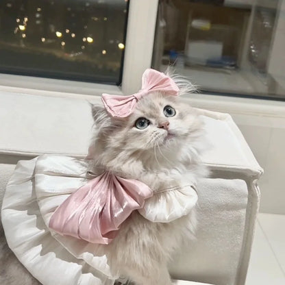 Adorable Pet Halter Dress – Pink Glimmer Spring & Summer Skirt for Cats & Small Dogs, Cute Home & Garden Pet Outfit.