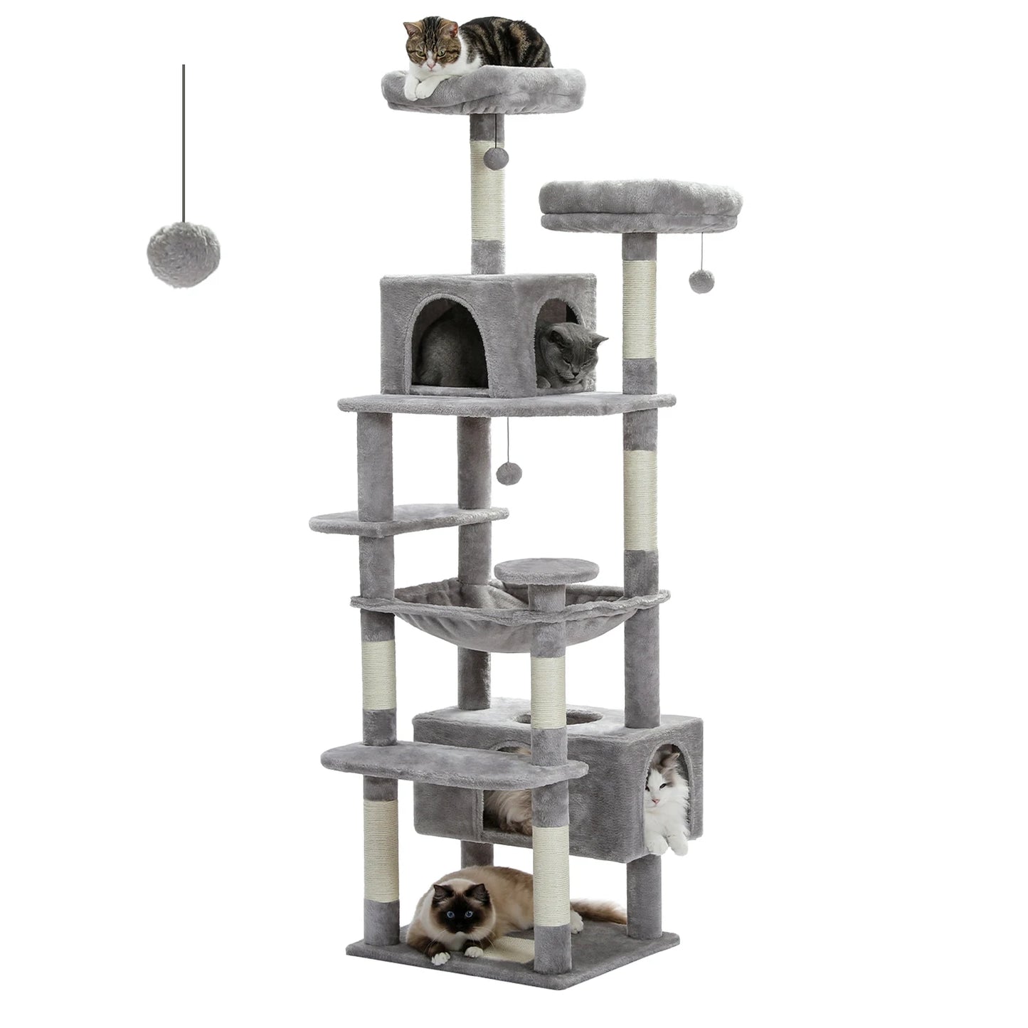 Large Indoor Cat Tree & Tower – Sisal Scratching Posts with Hammock, Padded Perches, Condos & Toys for Cats & Kittens.