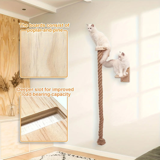 Weysat Wall-Mounted Cat Climbing Tree – 2×59.1" Rope Ladder with Scratching Posts, Indoor Climbing Tower for Kittens & Cats