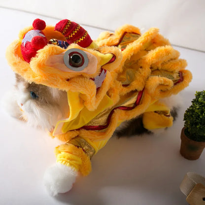 New Year Pet Costume – Chinese Dragon & Lion Dance Cosplay Outfit for Dogs & Cats, Festive Red Lucky Party Clothing for Pets.
