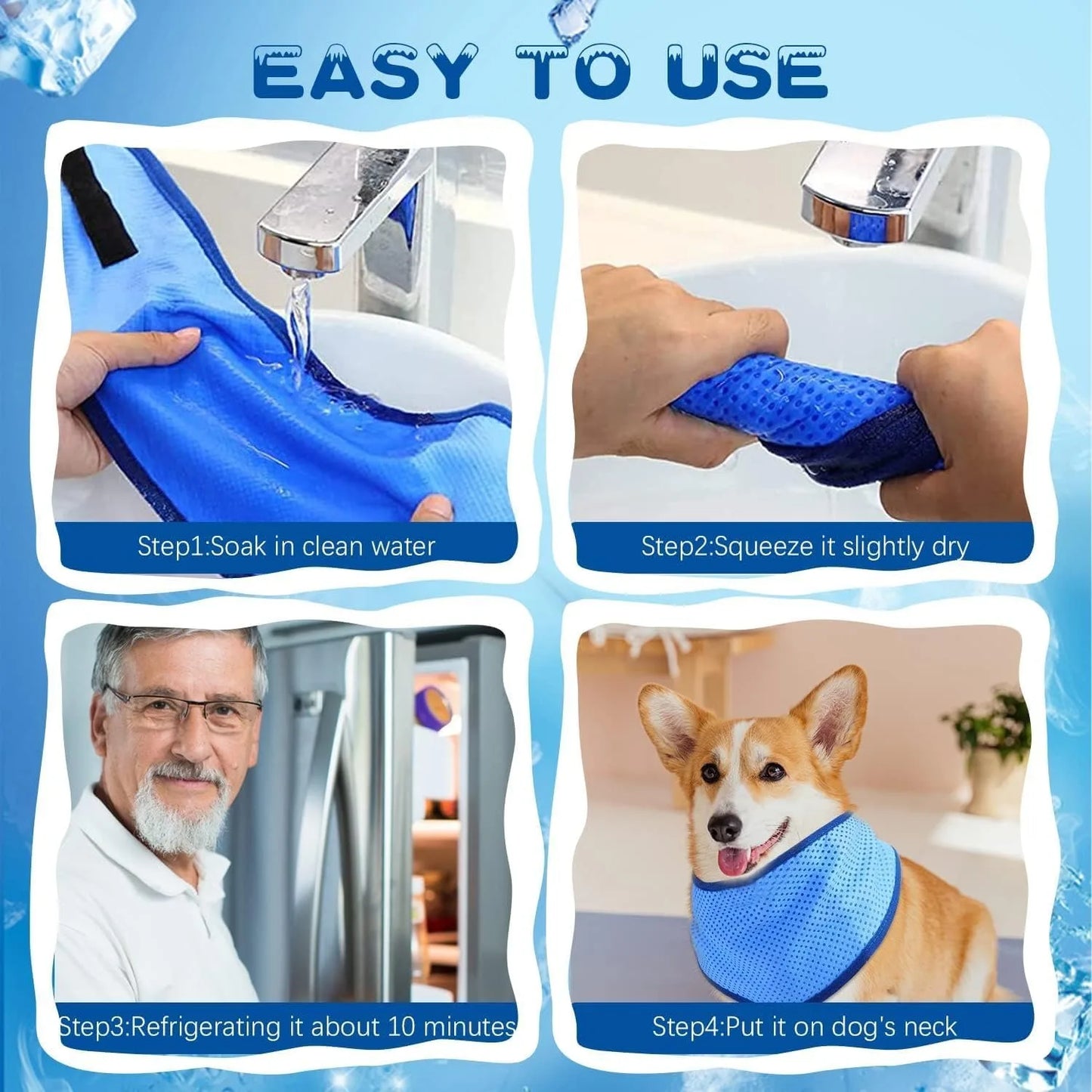 Summer Dog Cooling Ice Scarf – Quick-Cooling Towel for Small, Medium & Large Dogs.