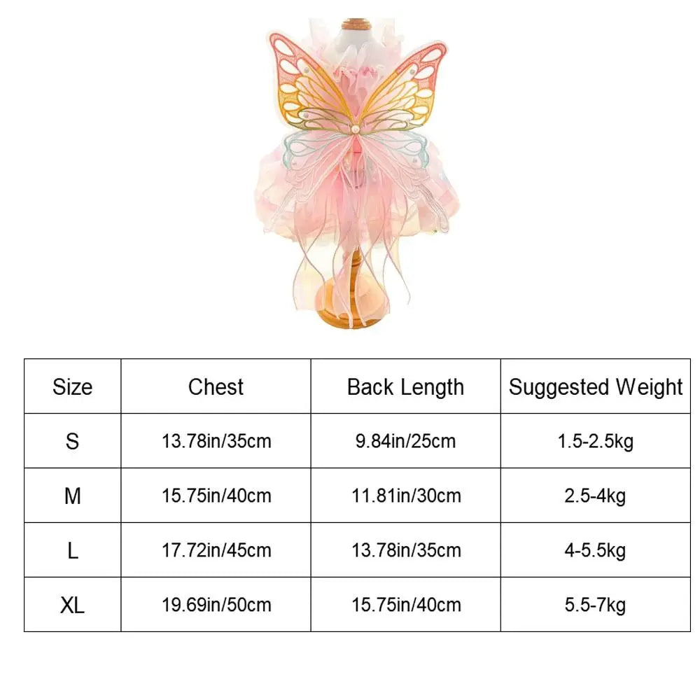 Colorful Butterfly Princess Pet Dress – Breathable Soft Wedding Skirt Outfit for Dogs & Cats, Cute Clothing for Special Occasions.