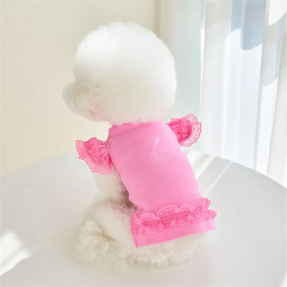 Lace Pet Summer Vest Dress – Soft Breathable Flying Sleeve Outfit for Cats & Dogs, Cute Puppy Base Skirt Clothing.