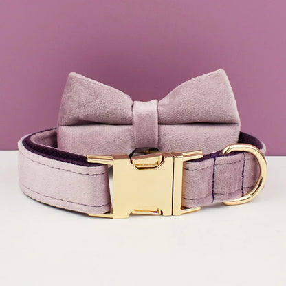 Velvet Dog Collar & Leash Set – Free Custom Engraving for Medium & Large Dogs, Stylish Pet Necklace Collar Accessory.