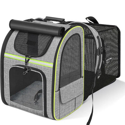 Expandable Cat Carrier Backpack – Breathable Mesh Pet Travel Bag with Shade Cover for Hiking, Camping & Outdoor Adventures.