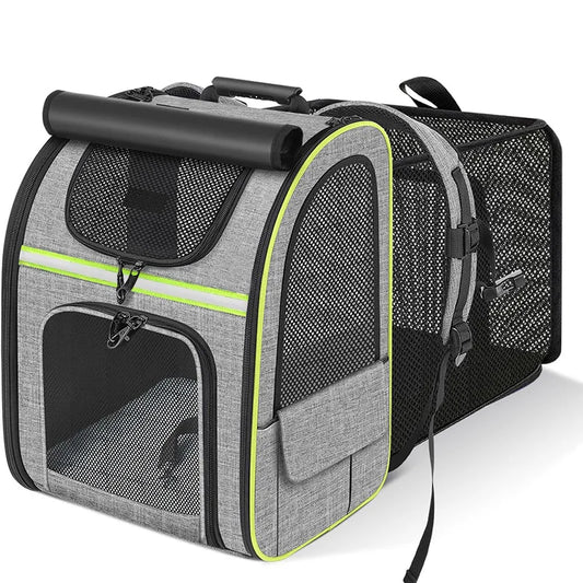 Expandable Cat Carrier Backpack – Breathable Mesh Pet Travel Bag with Shade Cover for Hiking, Camping & Outdoor Adventures.
