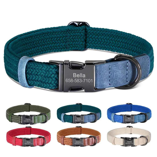 Custom Dog Collar Dog Durable Nylon Dog Collars Free Engraved Pet Name Buckle Necklace Adjustable for Small Medium Large Dogs