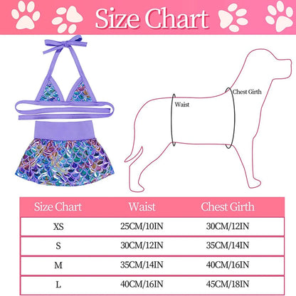 Mermaid Puppy Dog Bikini – Tutu Swimsuit for Small Dogs & Cats, Summer Beach Costume and Bathing Dress.