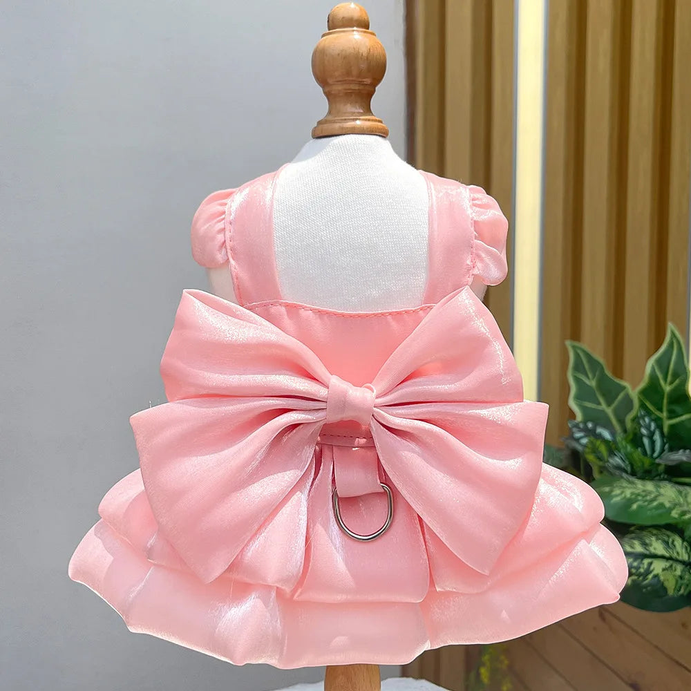 Solid Color Pet Dress with D-Ring – Summer Outfit for Small Dogs & Cats, Cute Chihuahua & Pomeranian Puppy Dress.