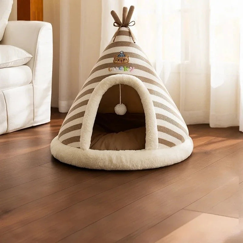 Self-Warming Plush Pet Tent Bed with Removable Washable Cover for Cats and Small Dogs.