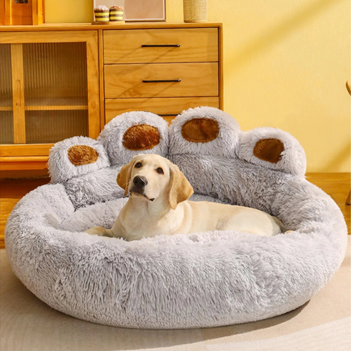 Fluffy Winter Dog Bed – Warm Plush Sofa-Style Pet Bed with Blanket, Suitable for Small to Large Dogs, Cozy Kennel Mat & Basket Design.