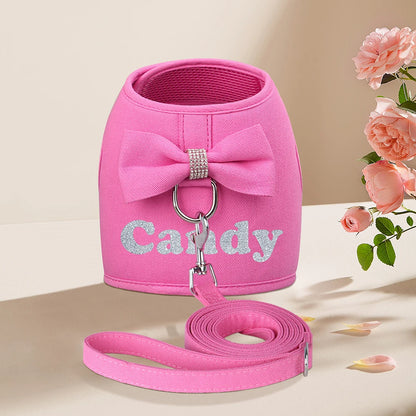 Personalized Dog Harness & Leash Set – Custom Name Pet Vest with Cute Bowtie for Small & Medium Dogs and Cats.