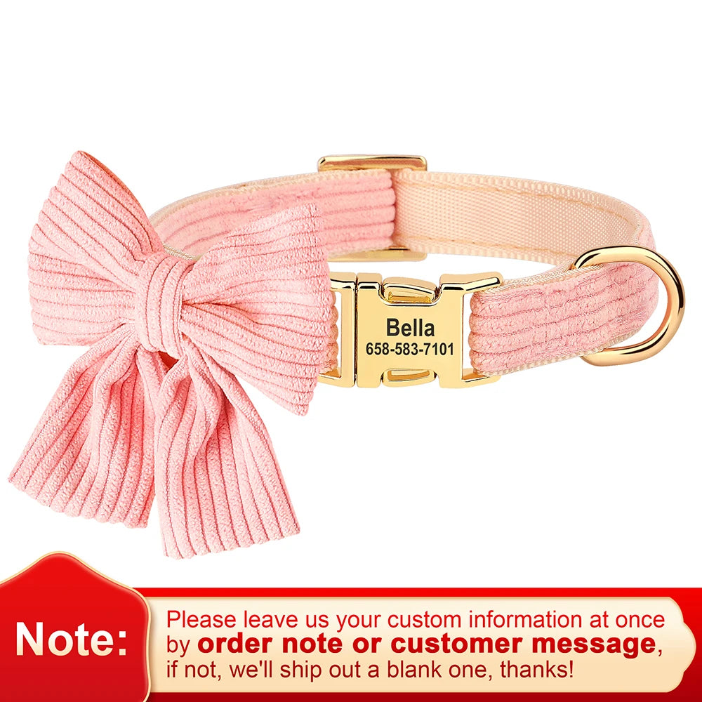 Personalized Pet ID Collar – Cute Big Bowtie Collar with Free Engraving for Small & Medium Dogs & Cats, Stylish Pet Accessory.