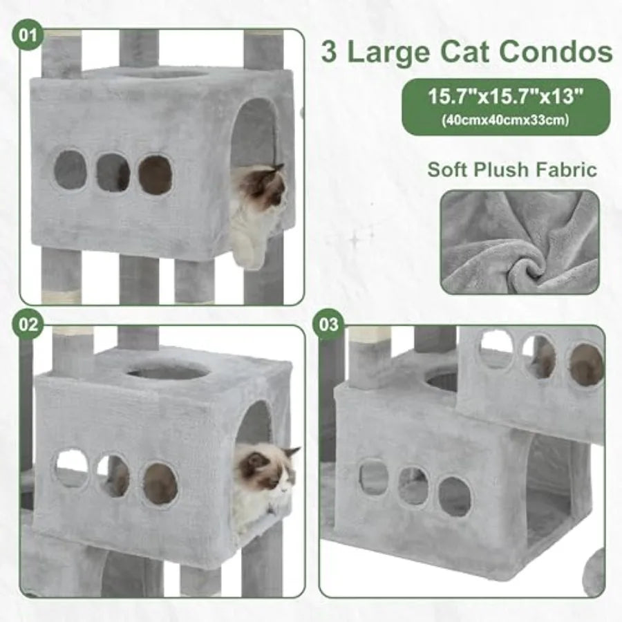 71.7-Inch Tall Cat Tree for Large Adult Cats – Heavy-Duty Multi-Level Cat Tower with 3 Spacious Condos for Indoor Cats Over 20 lbs.