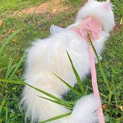 Princess Style Cat Harness & Leash – Breathable Adjustable Nylon Vest with Bowknot, Cute Pet Chest Strap for Walks & Photoshoots.