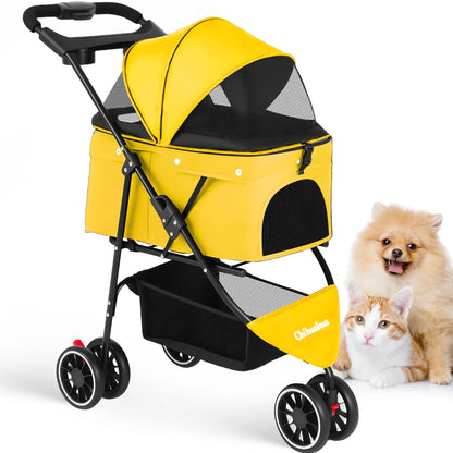 3-Wheel Pet Stroller – Foldable Travel Carrier with Breathable Mesh Canopy for Small & Medium Dogs & Cats, Ideal for Outdoor Travel.