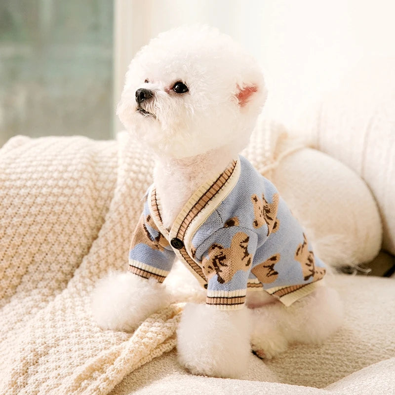 Luxury Pet Striped Cardigan Sweater – Warm Coat for puppies, Stylish Winter Pet Outfit.